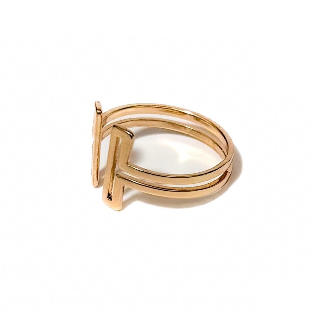 NEW - Modern Gold T Bar Double Band Ring - Size 6 Minimalist Statement